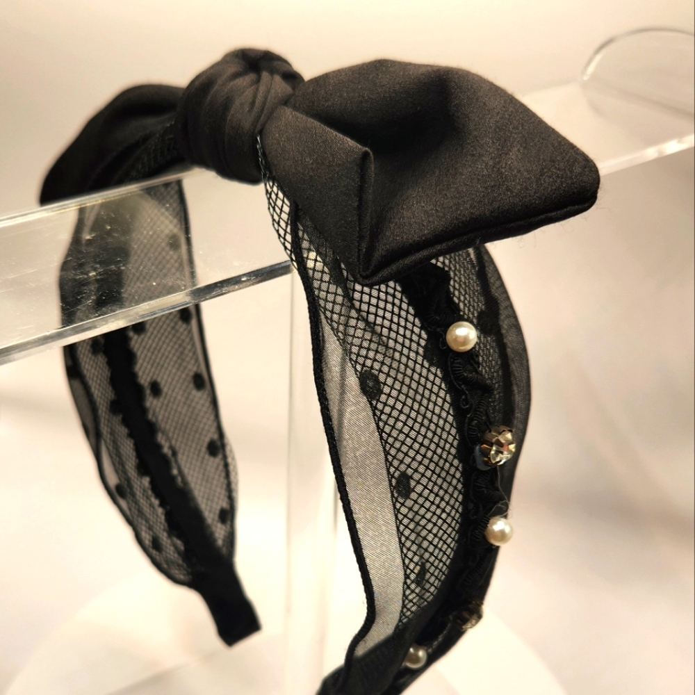 Elegant Black netting bow Headband Glam band